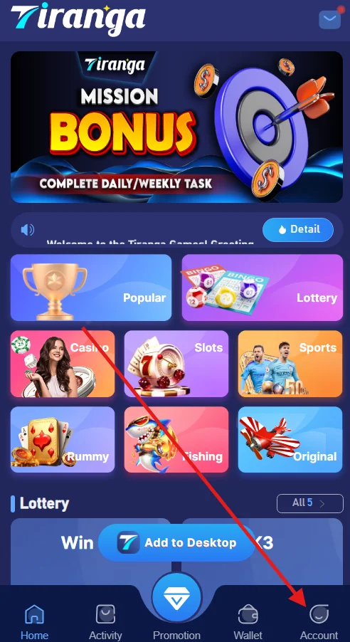 Go to account page